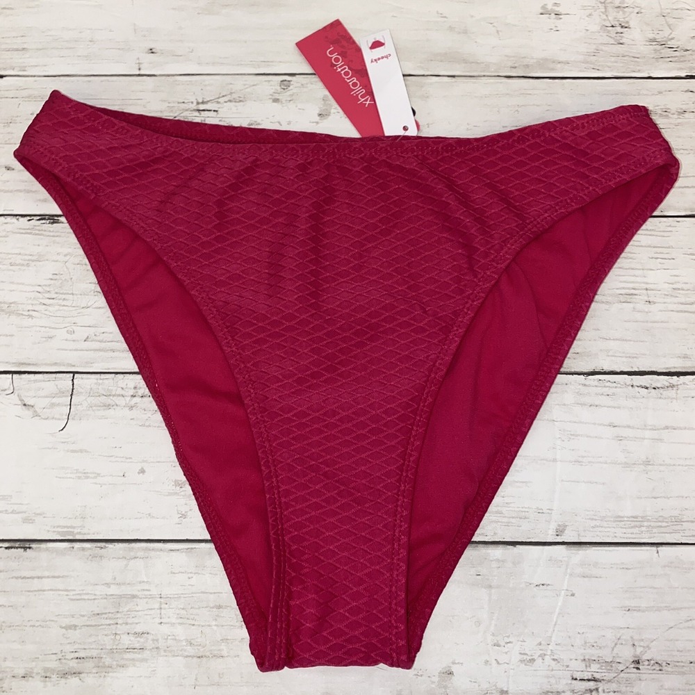 Xhilaration Bikini Bottom Womens Large Magenta Berry High‎ Waist Cheeky Swim L
